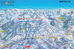 Mapa tras narciarskich ośrodka Gstaad Super SKI Region