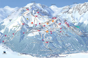 Mapa tras narciarskich ośrodka Les Arcs Paradiski